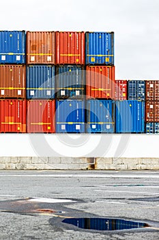 Stack of shipping containers in the harbor of Vigo
