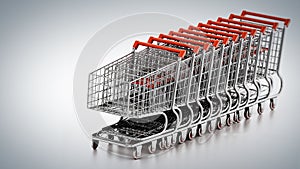 Stack of shopping carts isolated on white background. 3D illustration