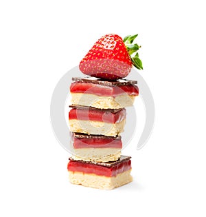 Stack of shortbread cookies with strawberry isolated