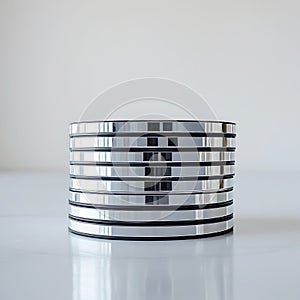 Stack of Silver and Black Compact Discs on White Surface pile