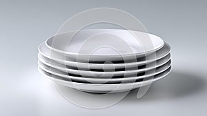 Stack of simple white dishes ready for serving food in a kitchen