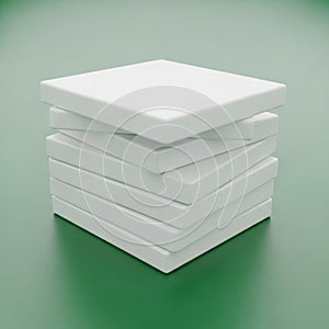 A stack of white square tiles on a green surface isolated on white background