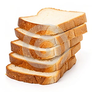 Stack of sliced bread isolated on white background