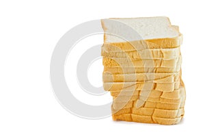 Stack of sliced bread on white background