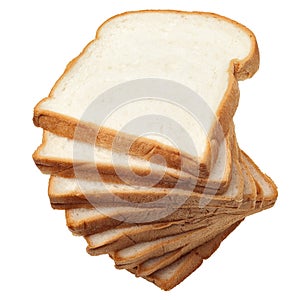 Stack of sliced bread on white background