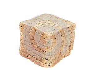 Stack of sliced chopped whole grain bread.