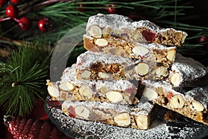 Stack of slices of traditional festive Christmas Italian style Panforte