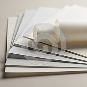 Stack of slightly open beige paper
