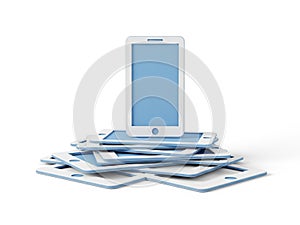 Stack of smartphones and tablets isolated on white background