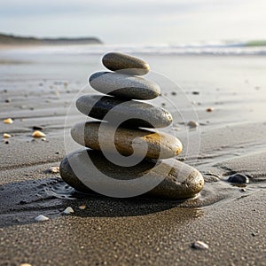 Stack of smooth, flat stones balances