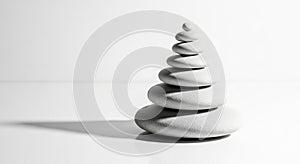 A stack of smooth, flat stones is methodically arranged in a pyramid shape, with each stone