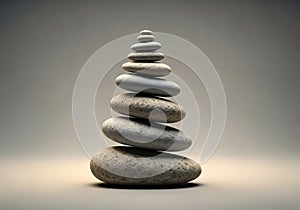 A stack of smooth pebbles is arranged in a pyramid shape, with