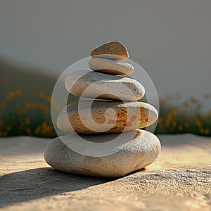 A stack of smooth rocks offers a rustic and calming composition