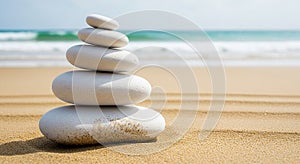 Stack of smooth, white pebbles balanced