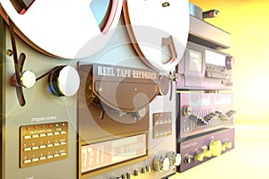 Stack of sound radio devices 3d illustration.