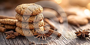 Stack of spiced cookies with anise and cinnamon photo
