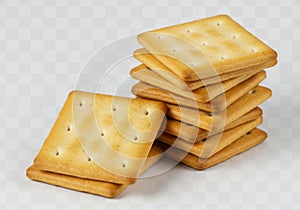 stack of square crackers isolated on a transparent background.