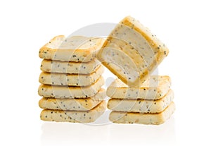 Stack of square crackers isolated