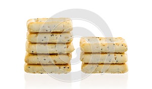 Stack of square crackers isolated