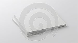 Stack of Square Paper Sheets on a Seamless White Surface, Mockup Template