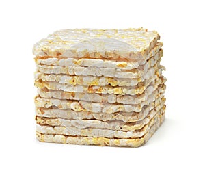 Stack of square puffed wholegrain rice crispbread