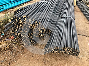 Stack of steel bar at construction site