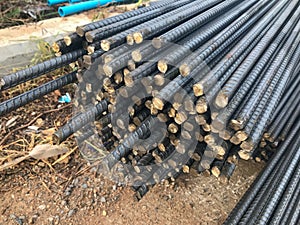 Stack of steel bar at construction site