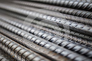 Stack of steel bar texture in construction site for background