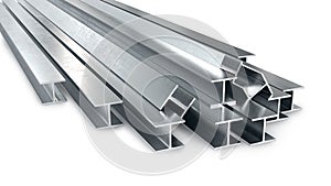 Stack of steel metal beam on white background. 3d rendering