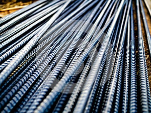 Stack of steel rebar for reinforcement concrete at construction site