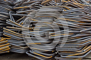 Stack of steel reinforcement bars background