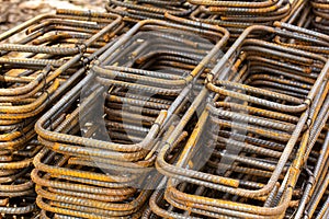 Stack of steel reinforcement bars for construction