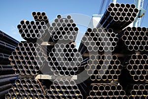 Stack of steel tubes industrial