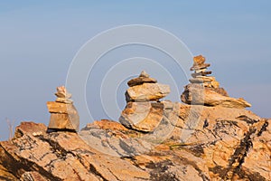 Stack stone with clear blue sky background