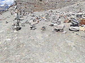 Stack of stones on top of the mountain arranged for meditation