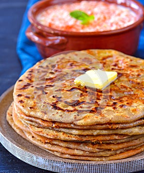 Stack of stuffed aloo paratha