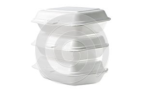 Stack of Styrofoam takeaway boxes on white background : Clipping path included.