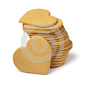 Stack of sweet cookies in heart shape isolated on white background