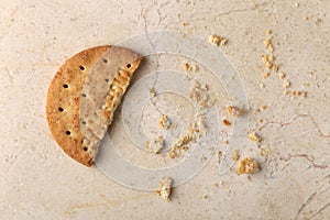 Stack of sweetmeal digestive biscuits closeup of a pile of biscuits on a texture background