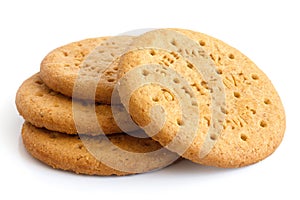 Stack of sweetmeal digestive biscuits isolated on white.