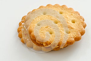 Stack of sweetmeal digestive biscuits isolated on white background