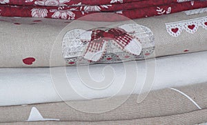 Stack of tablecloths photo