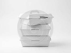 Stack of takeout containers isolated on white background
