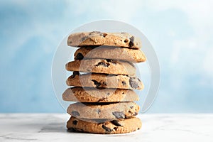 Stack of tasty chocolate chip cookies