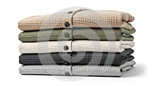 Stack of textured fabrics isolated on white background