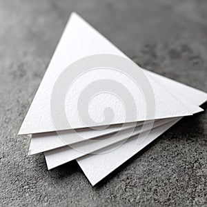 Stack of Textured White Paper Triangles on Gray Background