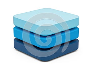 Stack of three blue cubes in gradient shades