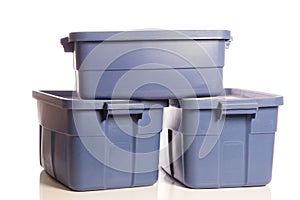 Stack of three blue storage tubs