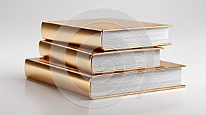 Stack of three books gold covers white pages isolated on a transparent background ai generated