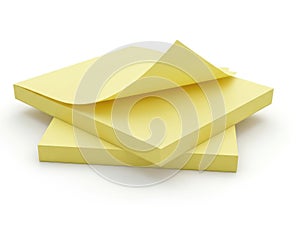 A stack of three bright yellow sticky notes on a white background